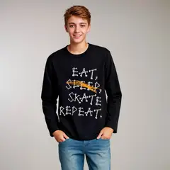FEDERATION - Polera Manga Larga Algodón Estampada Niño