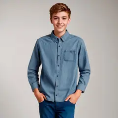 FEDERATION - Camisa Denim Niño Manga Larga Casual