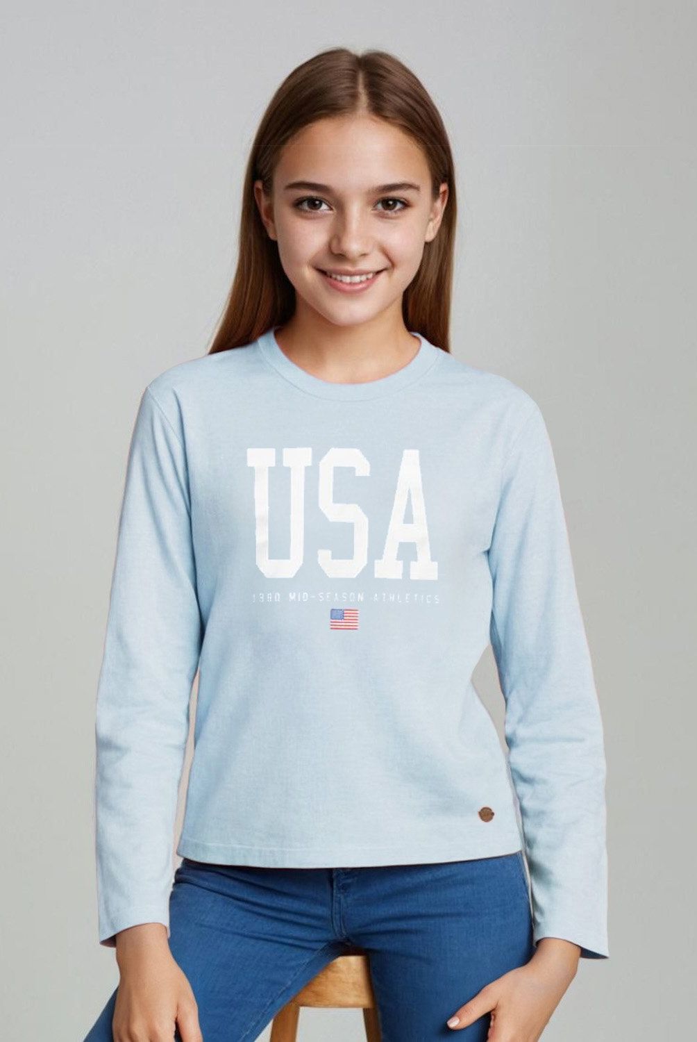 ELEVEN - Polera Casual Algodón Manga Larga Eleven Niña Estampada