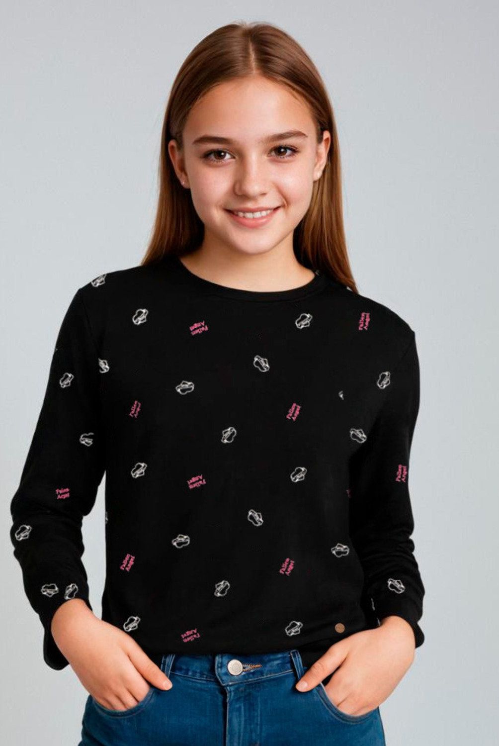 ELEVEN - Polera Manga Larga Algodón Estampada Eleven Niña