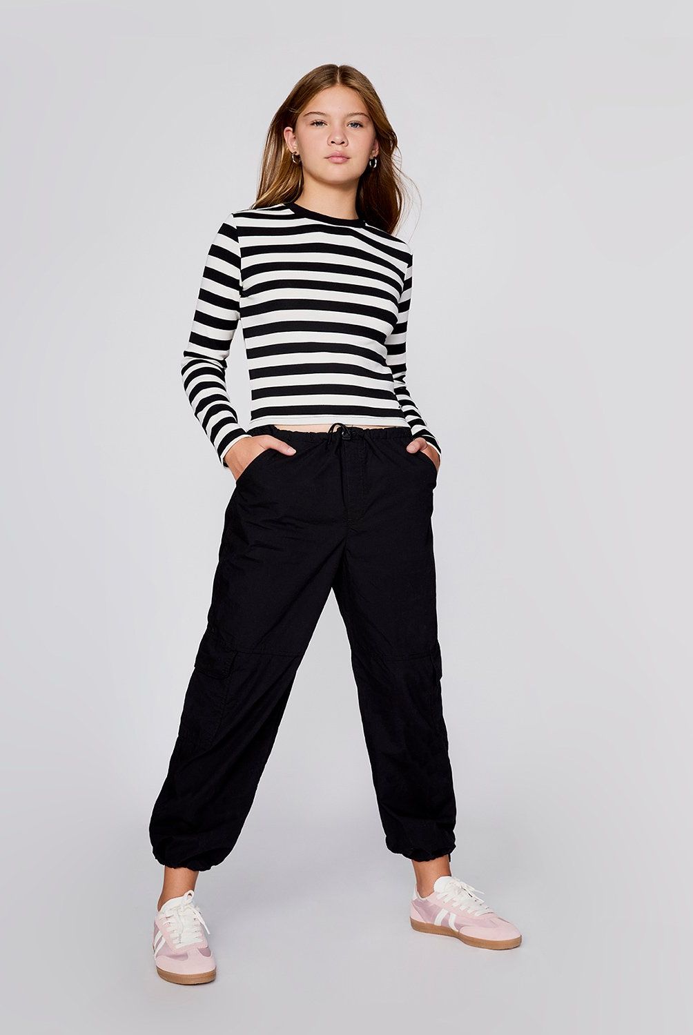 ELEVEN - Polera Casual Eleven Rayas Manga Larga Niña Algodón Crop Fit