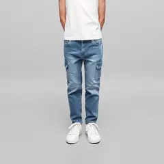 ELEVEN - Jeans Cargo Algodón Niña Tiro Medio