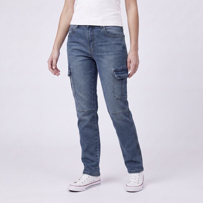 Jeans Cargo Algodón Niña Tiro Medio