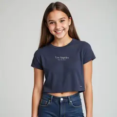 ELEVEN - Polera Crop Fit Diseño Corazón Niña Algodón