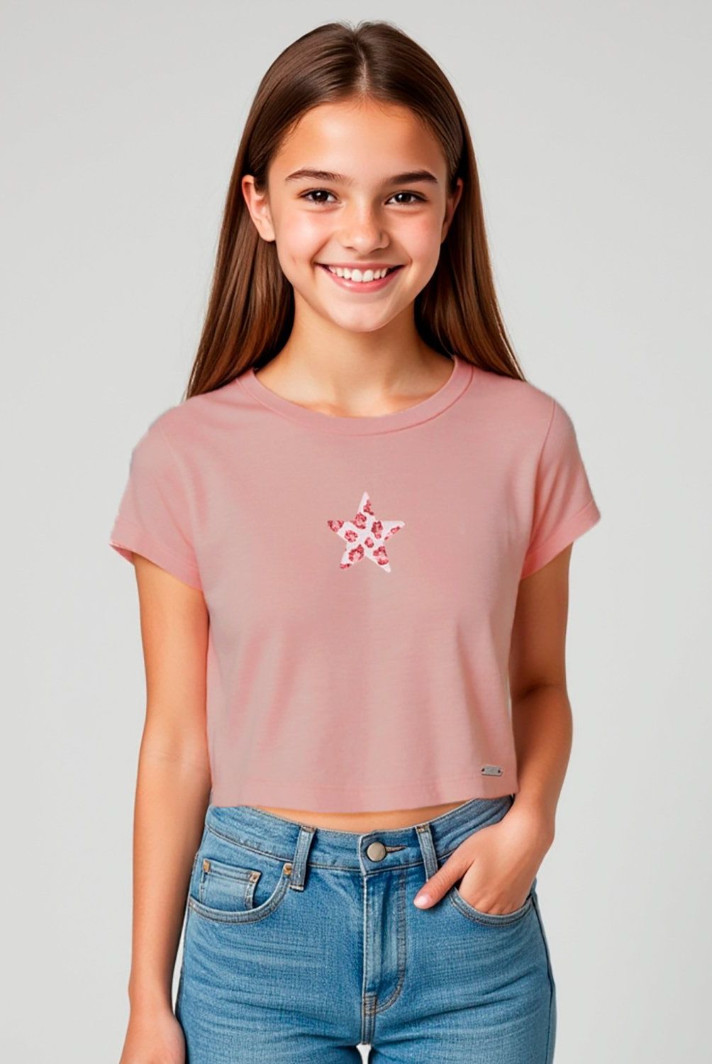 ELEVEN - Polera Eleven Crop Fit Diseño Corazón Niña Algodón