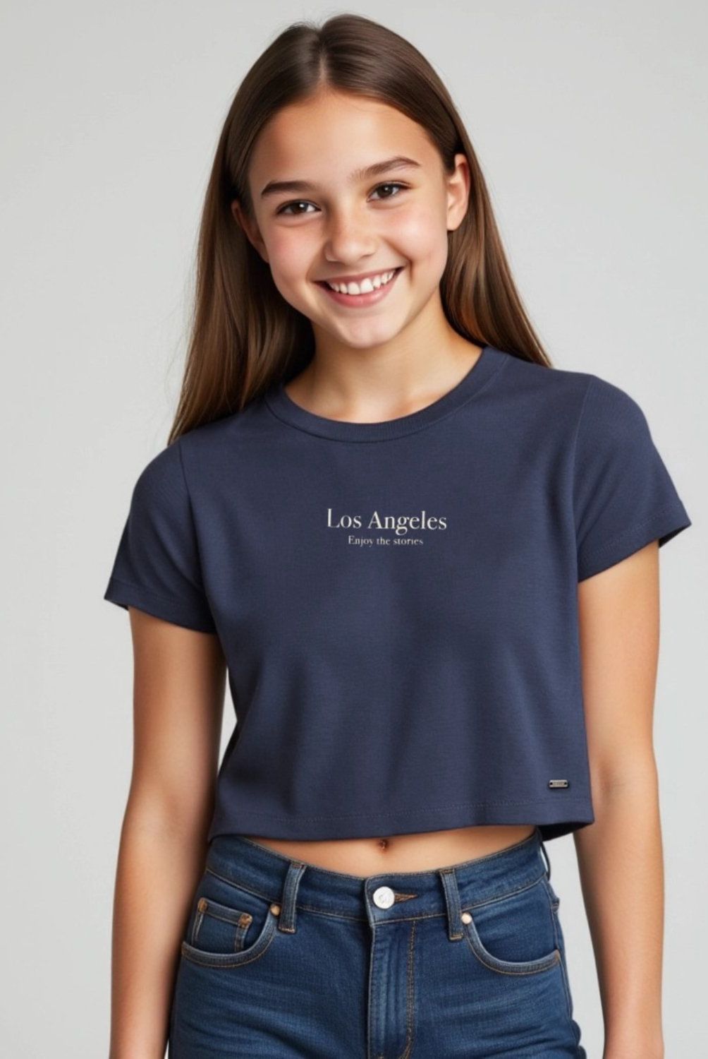 ELEVEN - Polera Eleven Crop Fit Diseño Corazón Niña Algodón