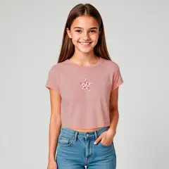 ELEVEN - Polera Crop Fit Diseño Corazón Niña Algodón