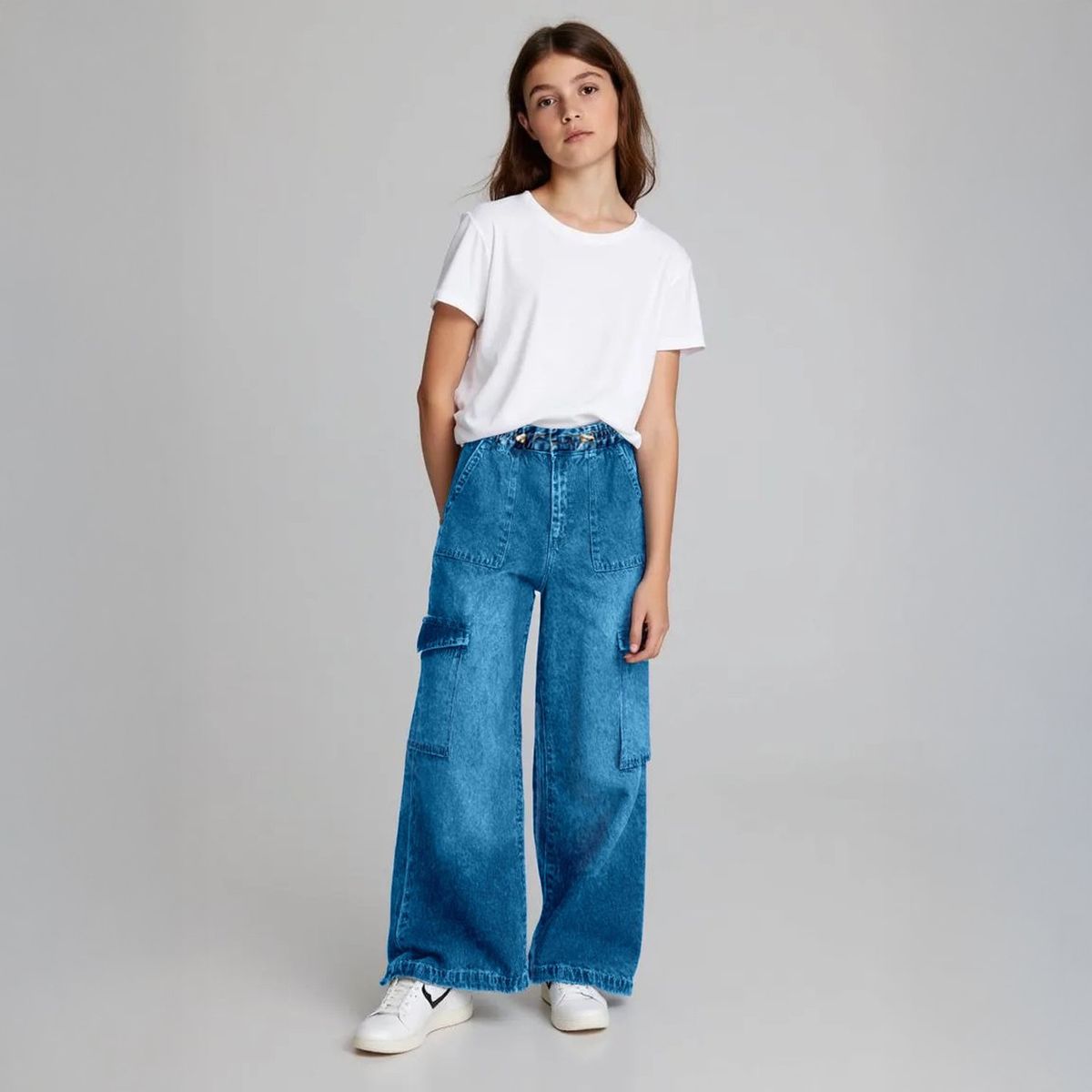 ELEVEN - Jeans Eleven Cargo Wide Leg Algodón Niña