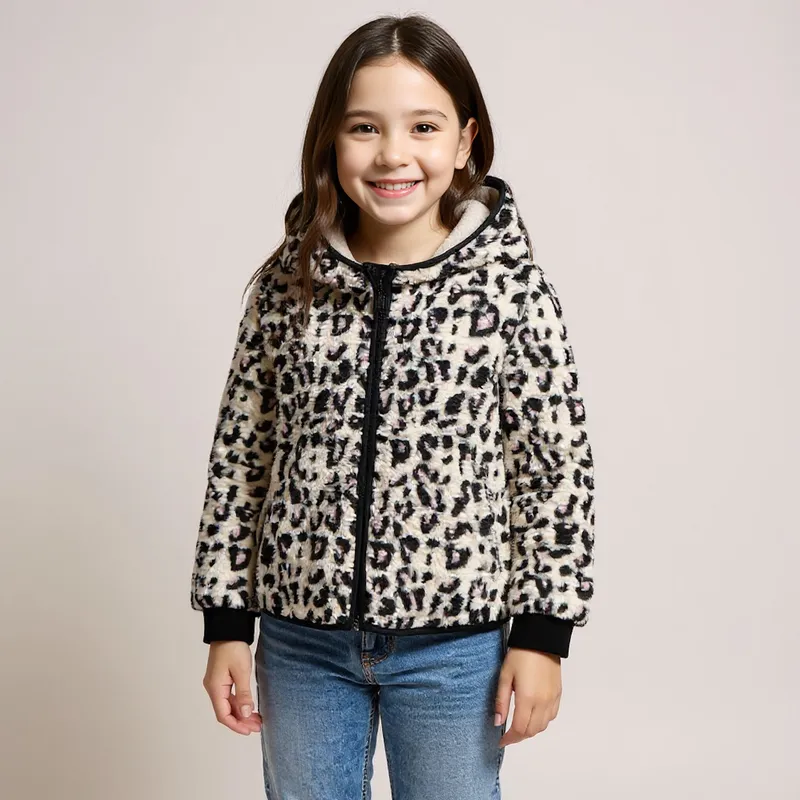 YAMP - Chaqueta Peluda Niña Yamp con Capucha Diseño Animal Print