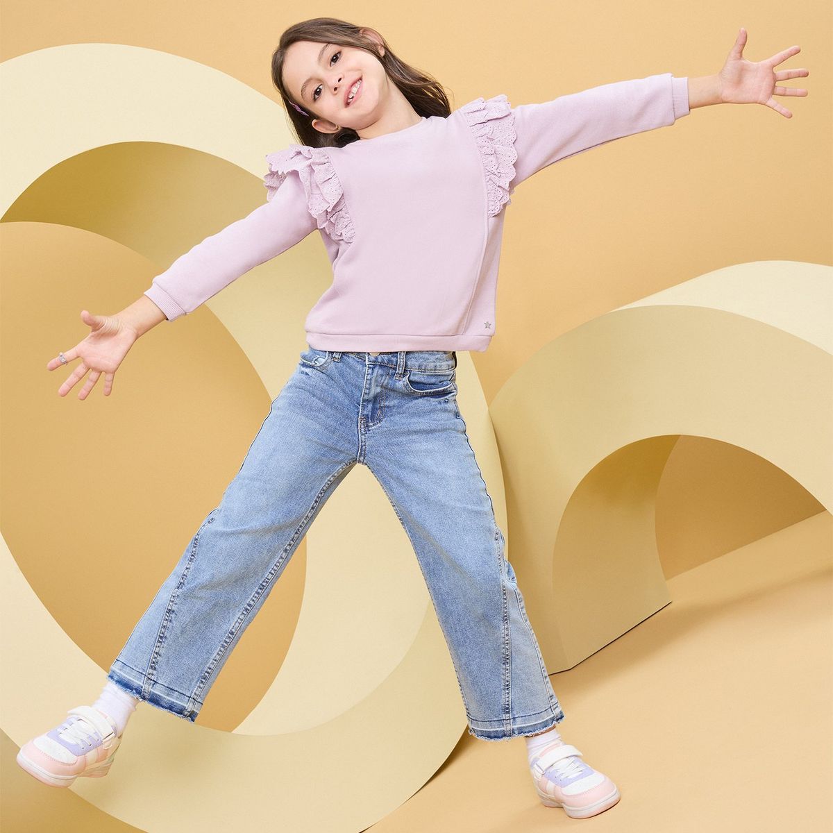 YAMP - Polerón Afranelado Niña Yamp Manga Larga con Vuelos