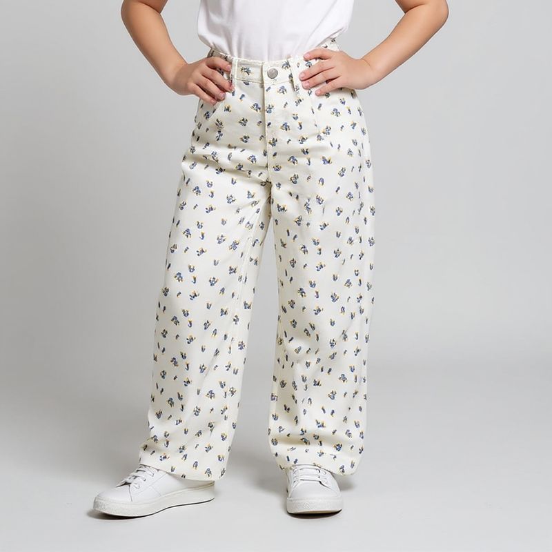 YAMP - Pantalón Wide Leg Niña Yamp Algodón Estampado Flores