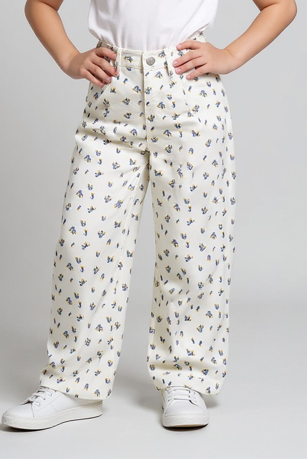 YAMP - Pantalón Wide Leg Niña Yamp Algodón Estampado Flores