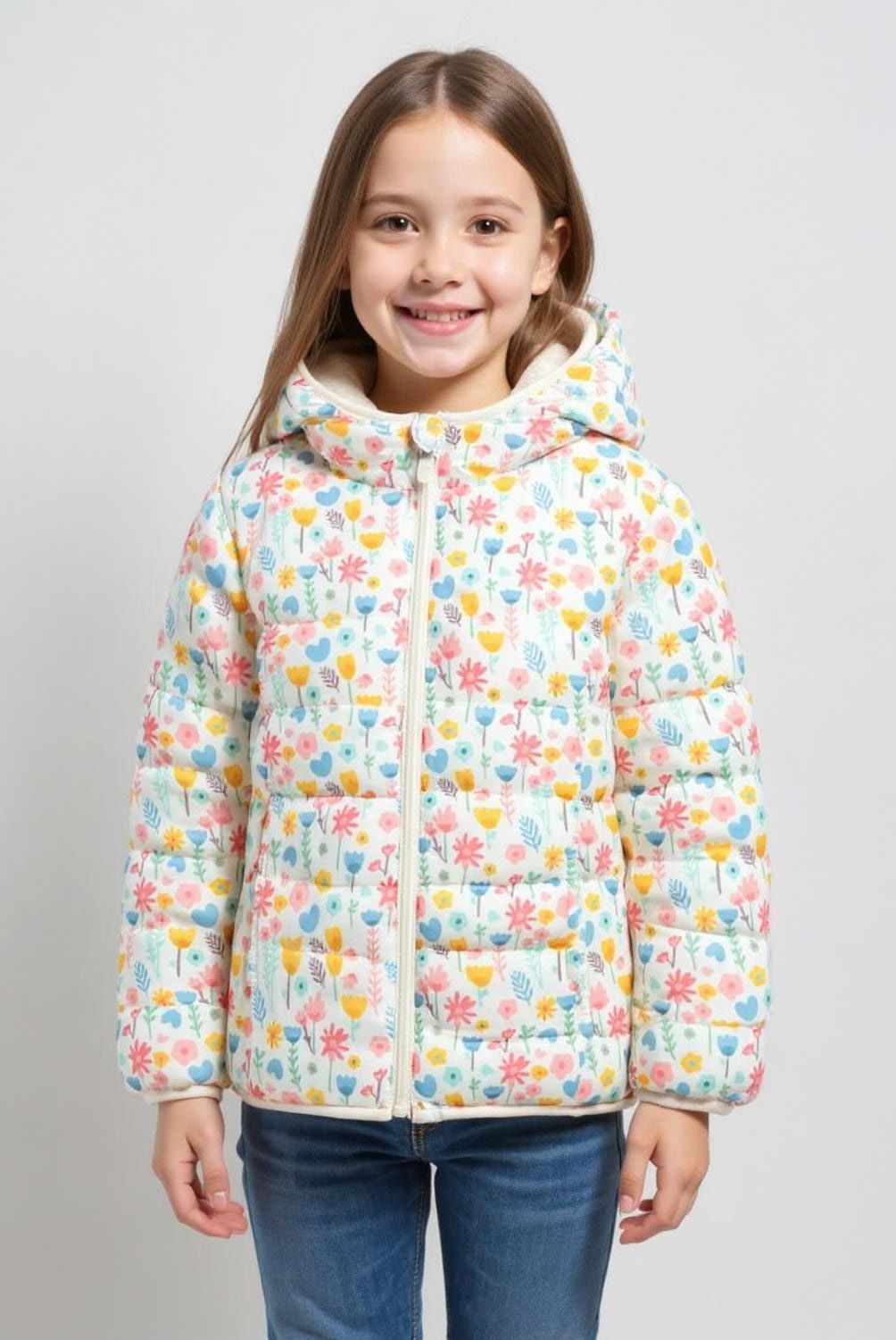 YAMP - Parka Con Capucha Forro Peludo Niña Yamp Diseño Flores