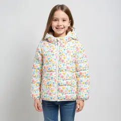 YAMP - Parka Con Capucha Forro Peludo Niña Diseño Flores