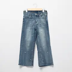YAMP - Jeans Wide Leg Denim con Perlas Niña