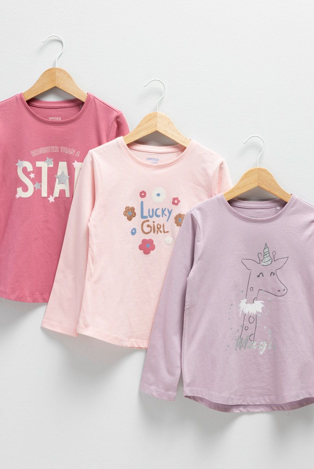 YAMP - Pack 3 Poleras Manga Larga Algodón Niña Yamp Estampadas