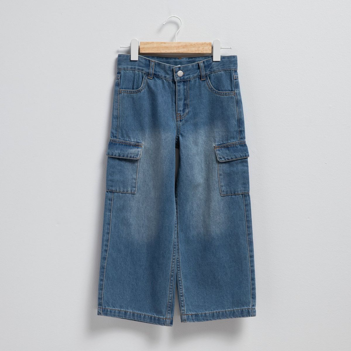 YAMP - Jeans Wide Leg Cargo Yamp Niña Denim Tiro Medio