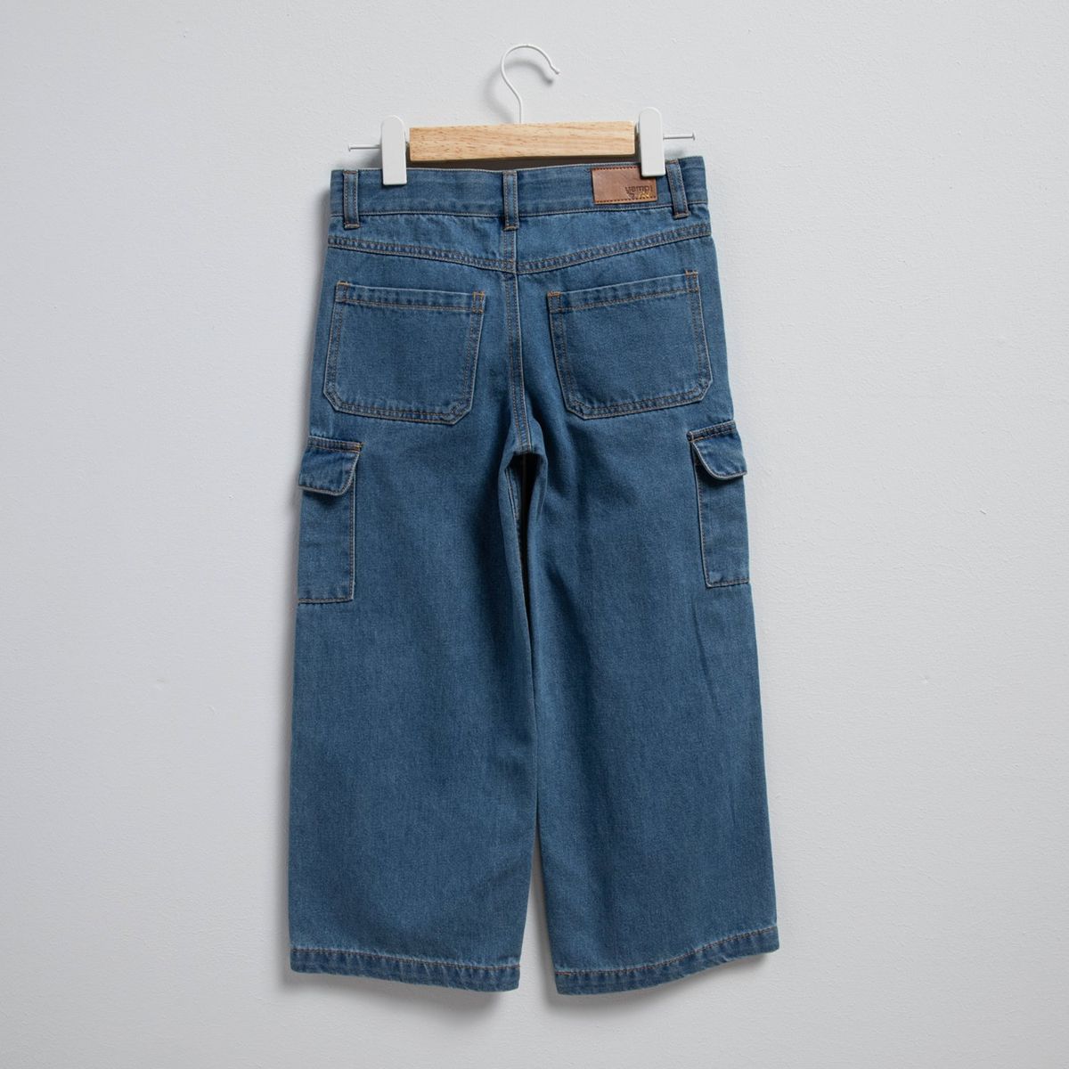 YAMP - Jeans Wide Leg Cargo Yamp Niña Denim Tiro Medio
