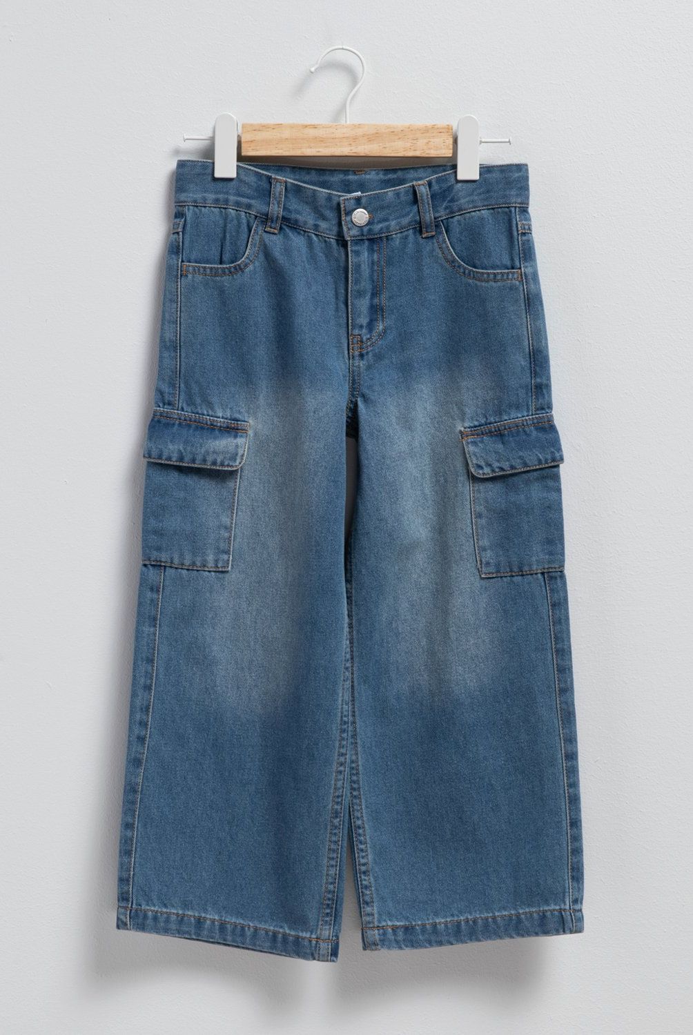 YAMP - Jeans Wide Leg Cargo Yamp Niña Denim Tiro Medio