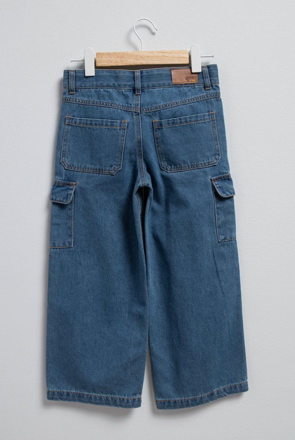 YAMP - Jeans Wide Leg Cargo Yamp Niña Denim Tiro Medio