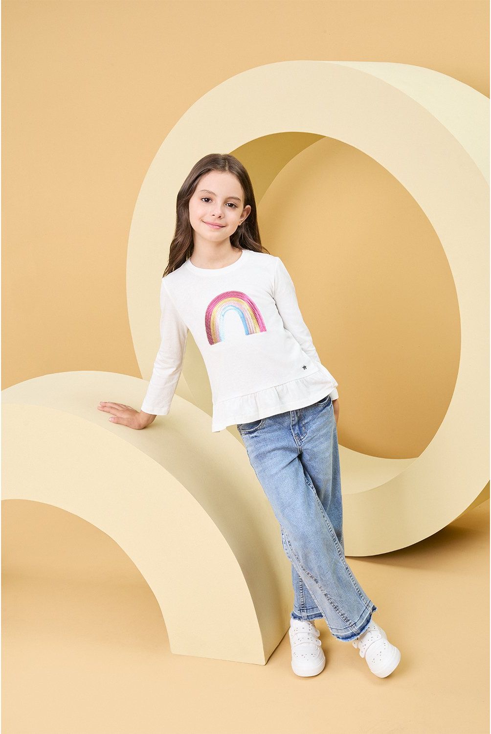 YAMP - Polera Manga Larga Algodón con Lentejuelas Niña Yamp