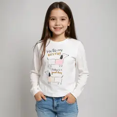 YAMP - Polera Manga Larga Algodón Estampada Niña