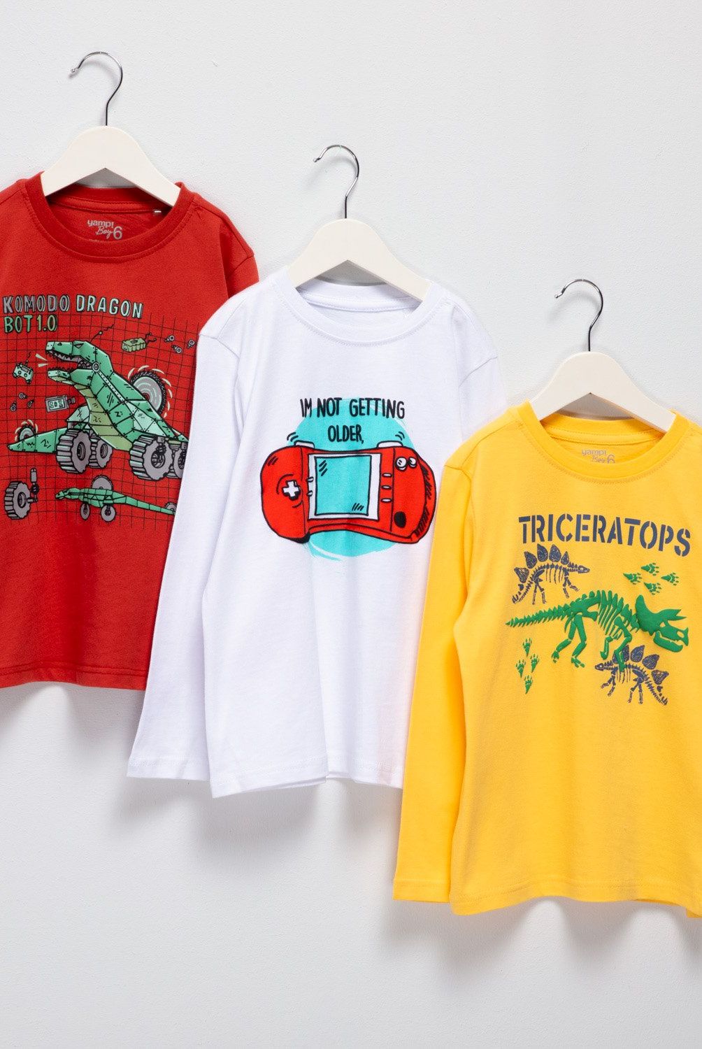 YAMP - Pack 3 Poleras Algodón Niño Yamp Estampadas Manga Larga