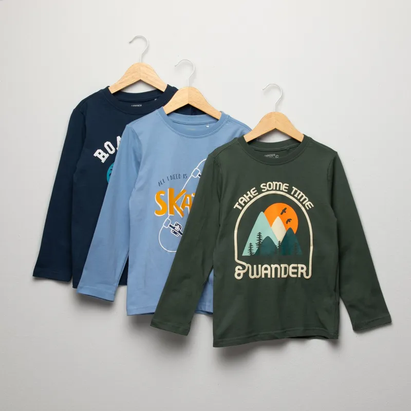 YAMP - Pack 3 Poleras Algodón Niño Yamp Estampadas Manga Larga