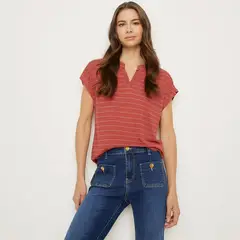 APOLOGY - Polera Manga Corta Rayas Casual Mujer