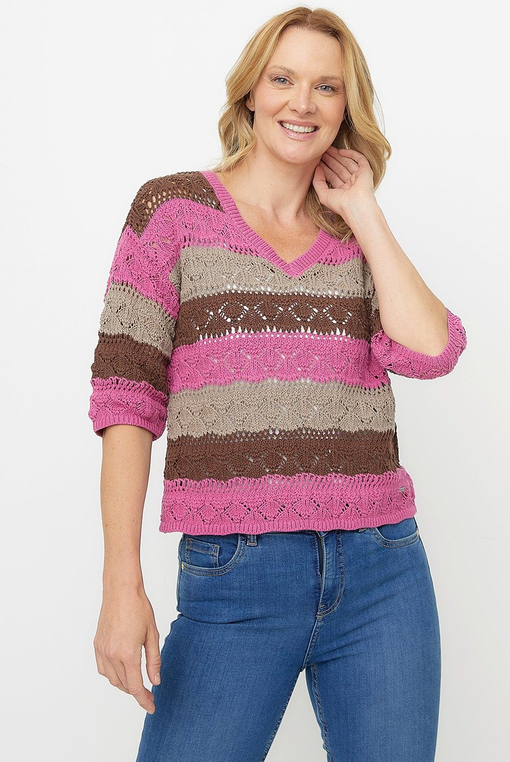NEWPORT - Sweater Newport Rayas Manga 3/4 Algodón Mujer