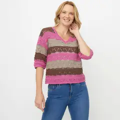 NEWPORT - Sweater Rayas Manga 3/4 Algodón Mujer