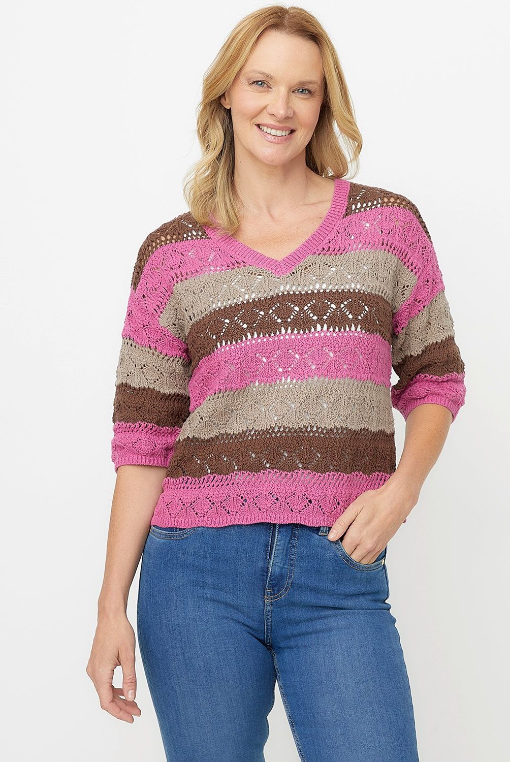 NEWPORT - Sweater Newport Rayas Manga 3/4 Algodón Mujer