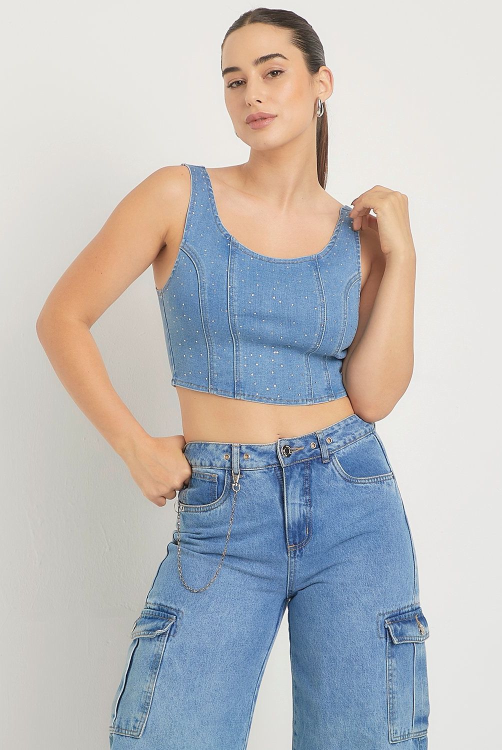 MOSSIMO - Crop Top Denim Sin Mangas Mujer Mossimo