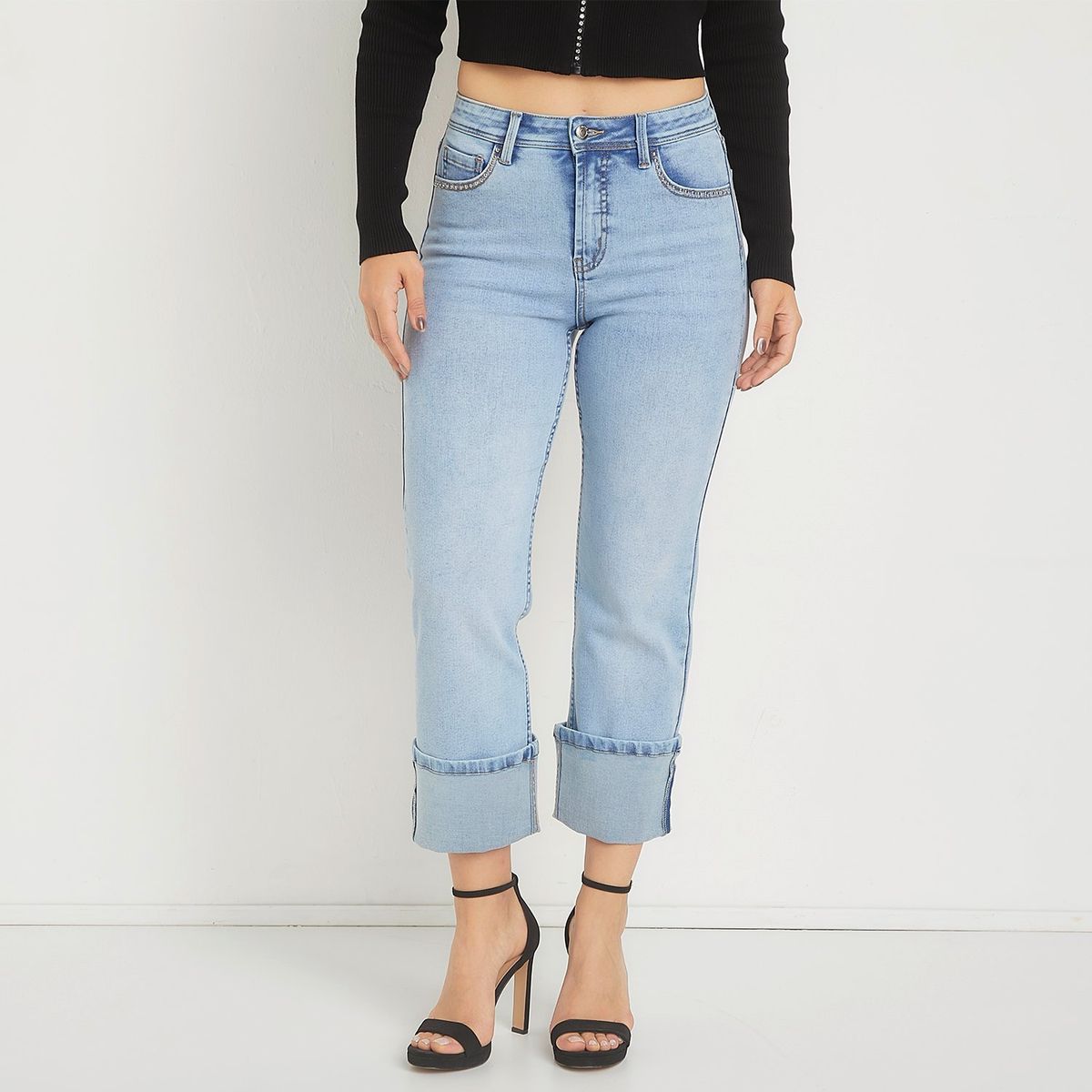 MOSSIMO - Jeans Straight Tiro Alto Mujer Mossimo