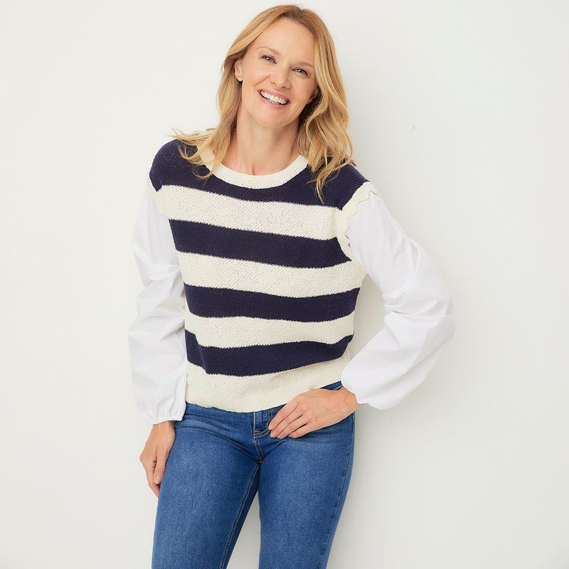 NEWPORT - Sweater Newport Rayas Manga Larga Mujer Algodón