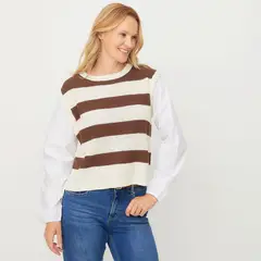 NEWPORT - Sweater Rayas Manga Larga Mujer Algodón