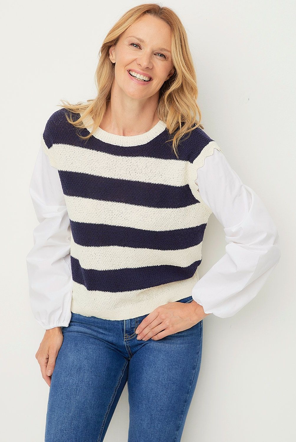 NEWPORT - Sweater Newport Rayas Manga Larga Mujer Algodón