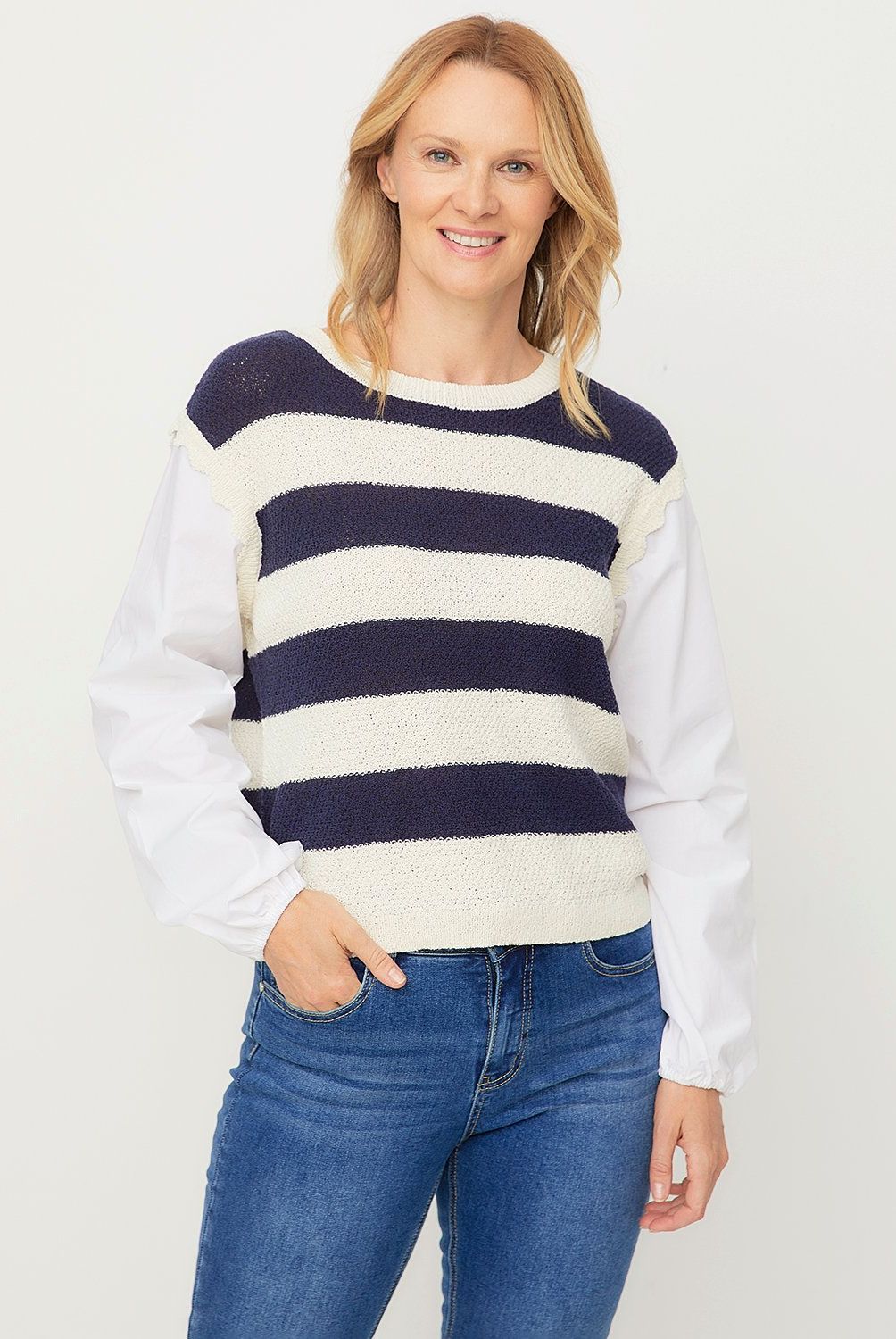 NEWPORT - Sweater Newport Rayas Manga Larga Mujer Algodón