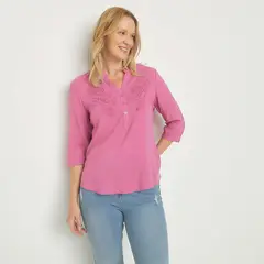 NEWPORT - Blusa Mujer Viscosa Manga 3/4 Bordada