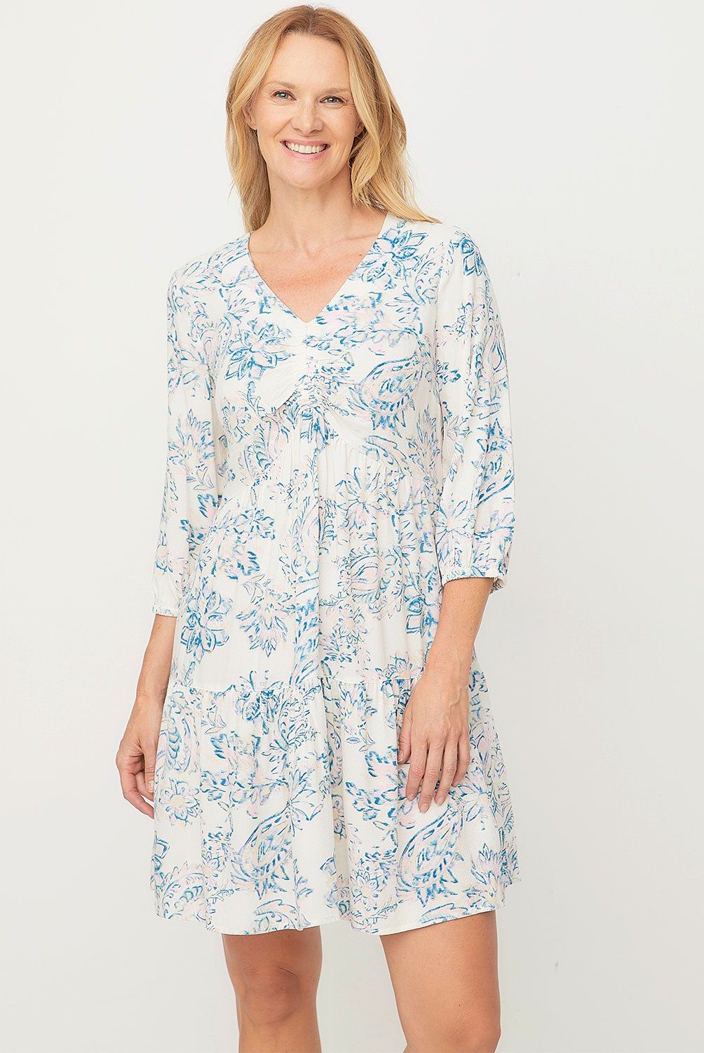 NEWPORT - Vestido Corto Mujer Newport Viscosa Estampado Floral Manga 3/4
