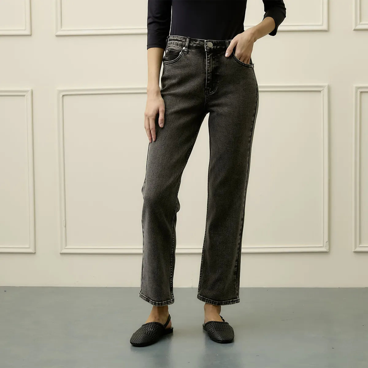 BASEMENT - Jeans Straight Tiro Alto Mujer Basement