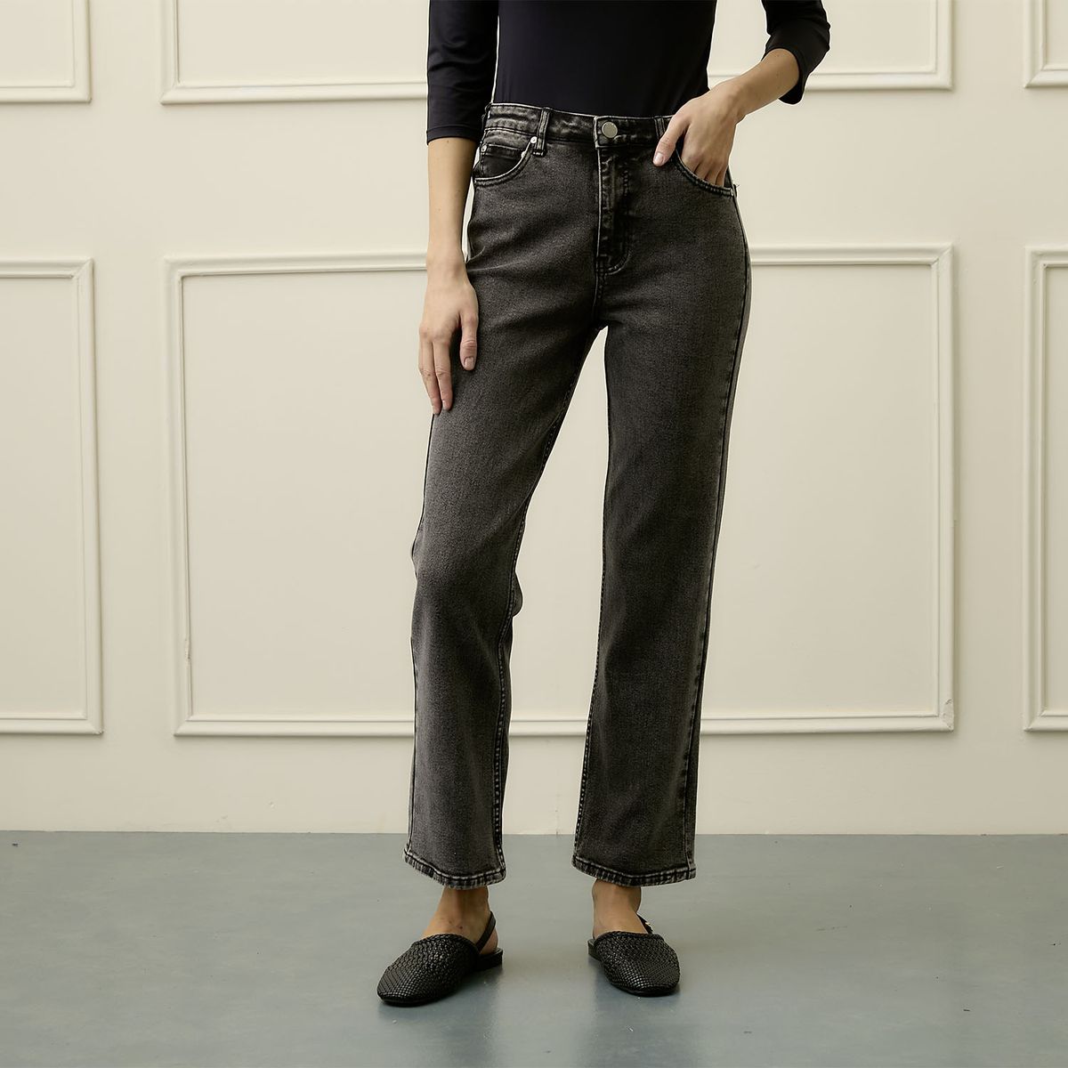 BASEMENT - Jeans Straight Tiro Alto Mujer Basement