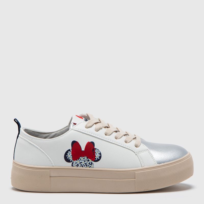 DISNEY - Zapatilla Urbanas Mujer Blancas Disney con Detalle Minnie Mouse