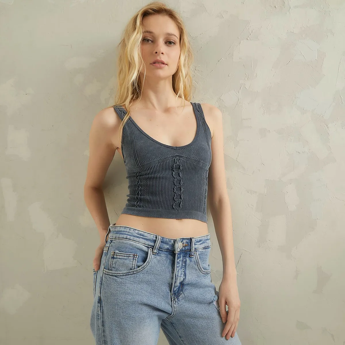 AMERICANINO - Crop Top Sin Mangas Mujer Americanino