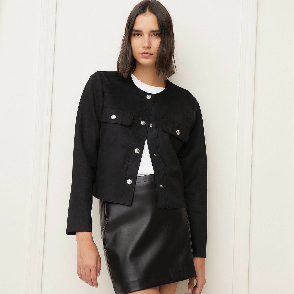 BASEMENT - Chaqueta Basement Manga Larga Mujer Negra