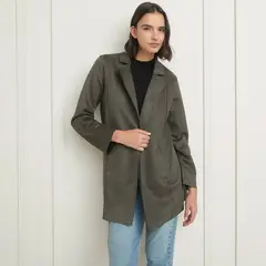 BASEMENT - Abrigo Mujer Manga Larga Cierre Botón Diseño Liso
