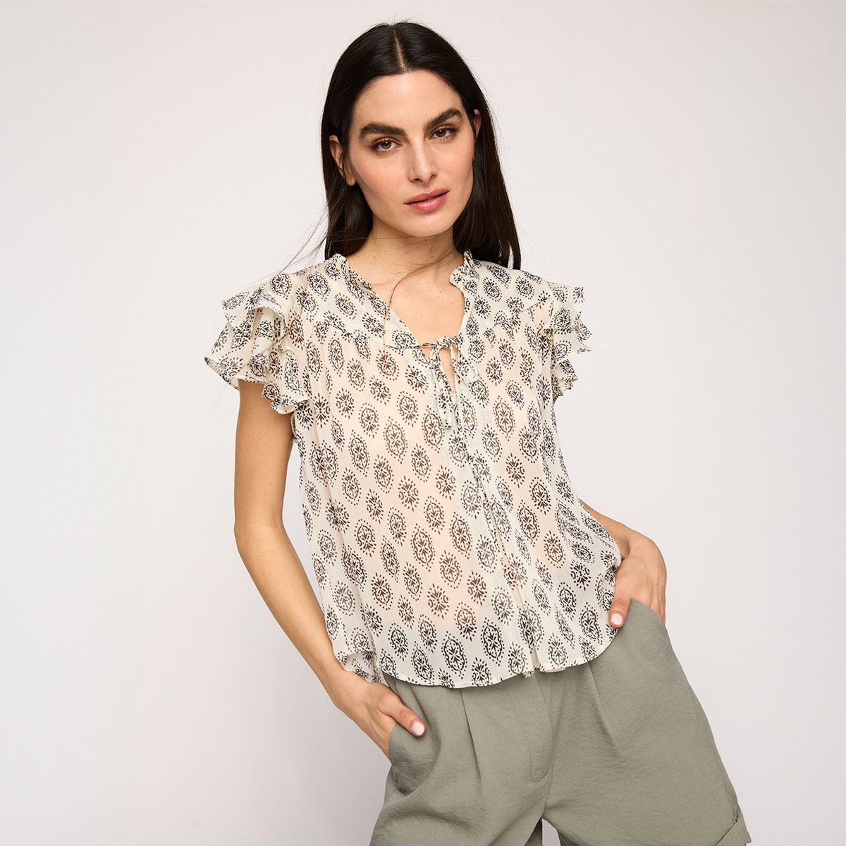 BASEMENT - Blusa Basement Manga Corta Estampada Mujer