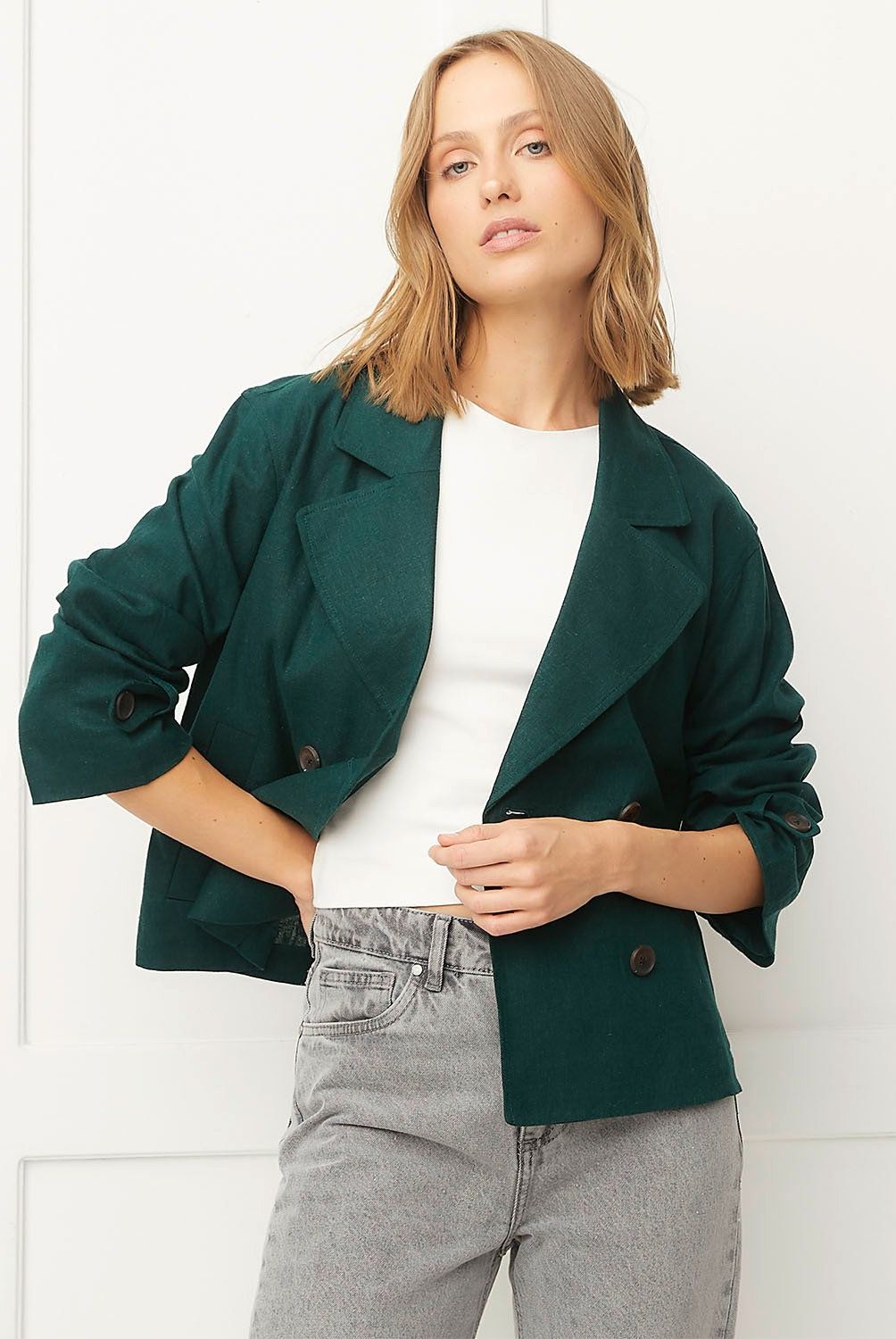 BASEMENT - Chaqueta Basement Regular Fit Lino Manga Larga Mujer