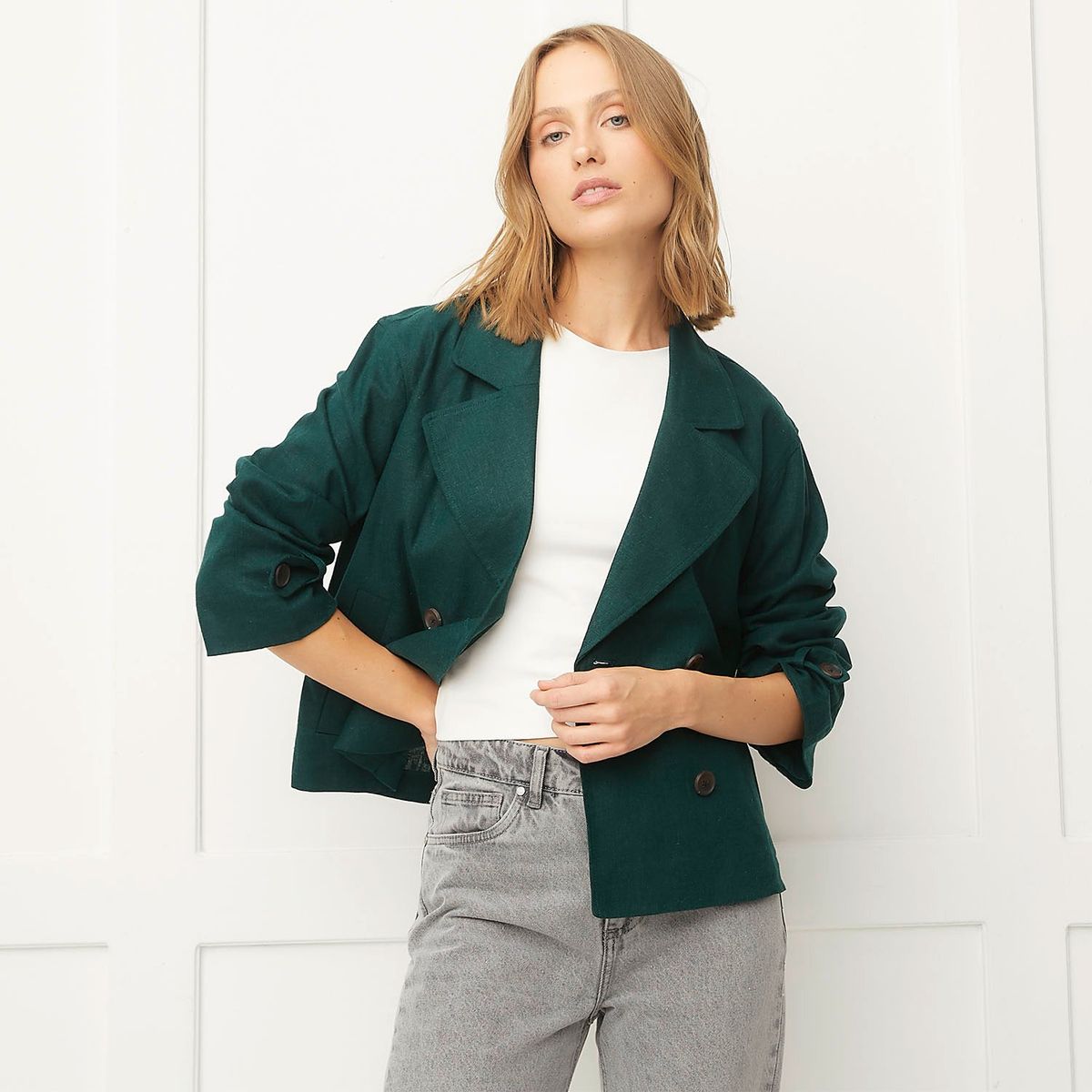 BASEMENT - Chaqueta Basement Regular Fit Lino Manga Larga Mujer