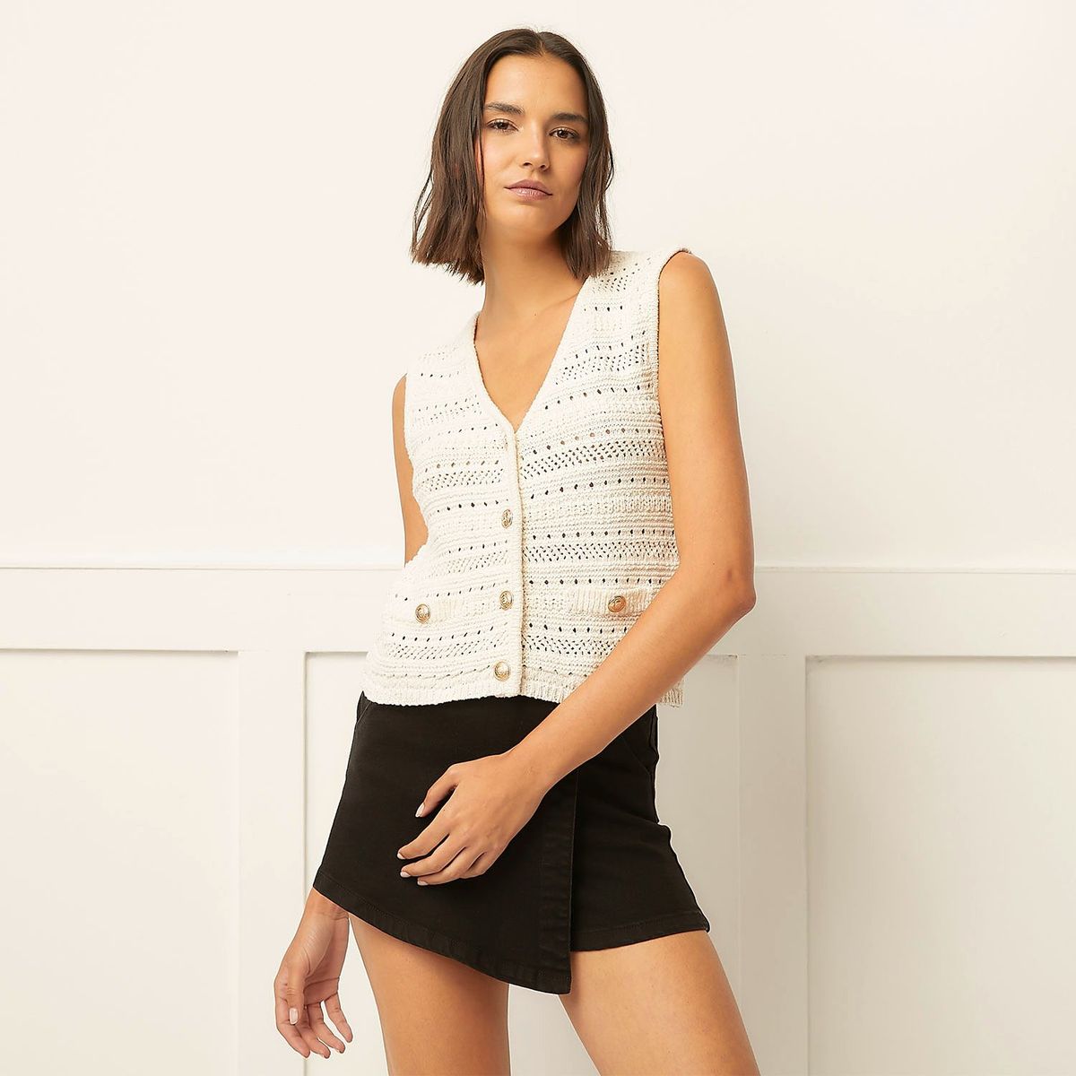 BASEMENT - Chaleco Basement Rayas Algodón Mujer Sin Mangas